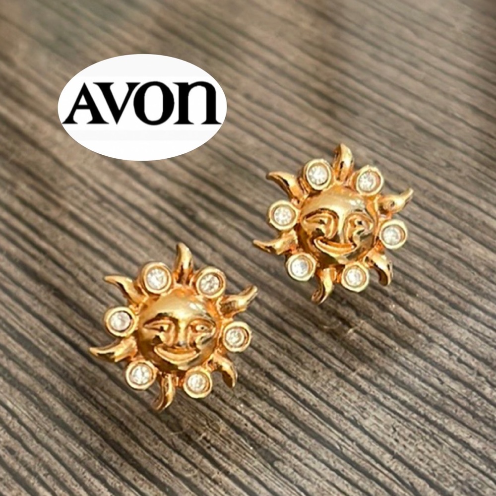 Vintage Avon Smiling Sun & Rhinestone Earrings